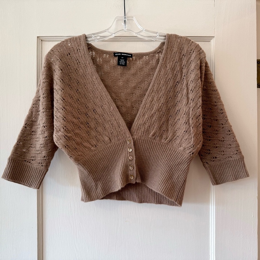 Club Monaco | Brown Open Knit Cardigan S